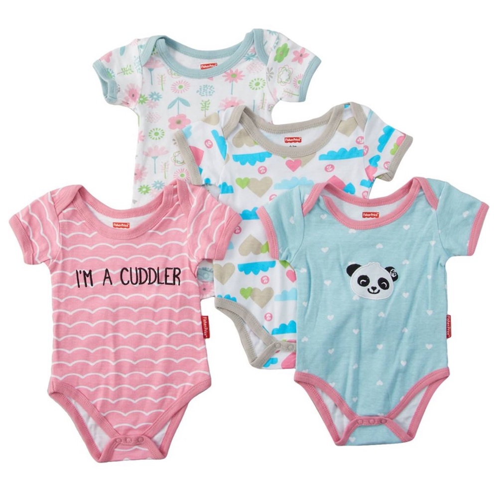 Baby Girl Snap Bodysuit Panda Hearts Flowers Set